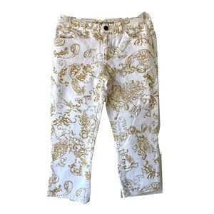 LIKE NEW - Chaps White and Yellow Denim 5 Pocket Capris Office Casual Size. 6